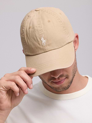 RALPH LAUREN Cotton Chino Ball Cap  כובע בצבע בז עם סוס לבן