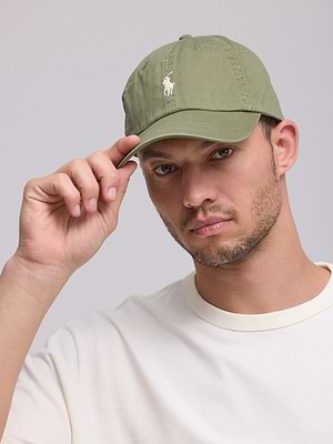 RALPH LAUREN Cotton Chino Ball Cap  כובע בצבע ירוק עם סוס לבן
