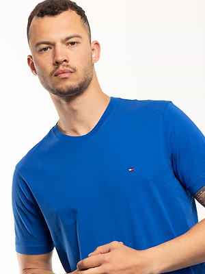 TOMMY HILFIGER royal blue basic t shirt חולצת בייסיק בצבע כחול רויאל עם לוגו המותג צידי (EXTRA SLIM) - L
