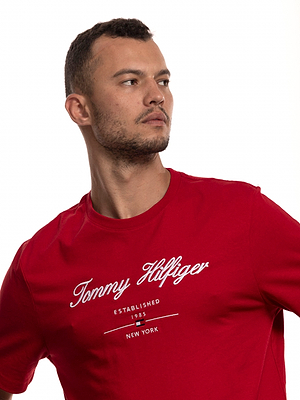 TOMMY HILFIGER red big logo t shirt חולצה בצבע אדום עם רקמה בחזית המוצר - XL