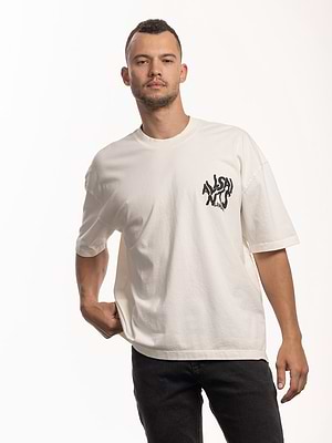 ALLSAINTS white black logo חולצה בצבע לבן הדפס קדימה אחורה אוברסייז - XL