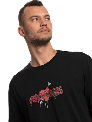 ALLSAINTS red black logo חולצה בצבע שחור הדפס קדימה לוגו המותג עם לב