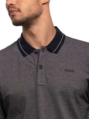 HUGO BOSS gray polo חולצת פולו בצבע אפור מלאנז עם צווארון שחור פס - S