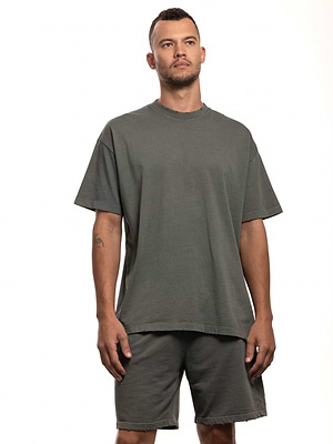 PALM MYKONOS green oversize t shirt חולצה אוברסייז בצבע ירוק אבן בייסיק עם קרעים (חלק מסט)