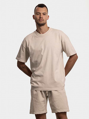 PALM MYKONOS beige oversize t shirt חולצה אוברסייז בצבע בז' בייסיק עם קרעים (חלק מסט)