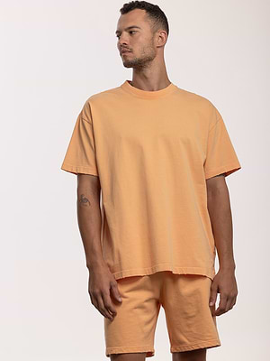 PALM MYKONOS orange oversize t shirt חולצה אוברסייז בצבע כתום מישמיש שבייסיק עם קרעים (חלק מסט) - m