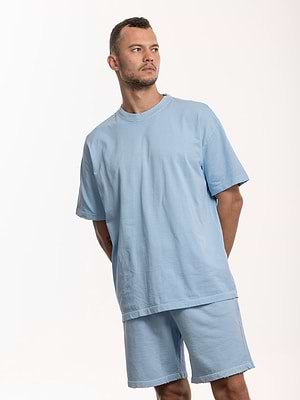 PALM MYKONOS light blue oversize t shirt חולצה אוברסייז בצבע תכלת בייסיק עם קרעים (חלק מסט) - XL