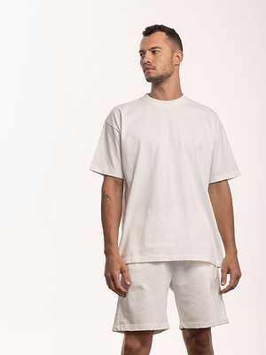 PALM MYKONOS white oversize t shirt חולצה אוברסייז בצבע לבן בייסיק עם קרעים (חלק מסט) - XL
