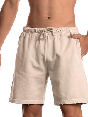 PALM MYKONOS beige short pants מכנס בז' אוברסייז קרעים (חלק מסט)