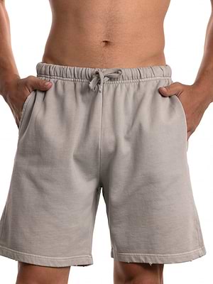 PALM MYKONOS gray short pants מכנס אפור בטון בהיר אוברסייז קרעים (חלק מסט) - l