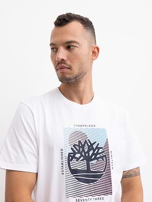 TIMBERLAND white graphi t shirt חולצה בצבע לבן עם הדפס בחזית המוצר P-61
