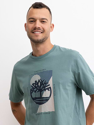 TIMBERLAND blue t shirt חולצה בצבע כחול פטרול עם לוגו ריבוע בחזית המוצר P-65
