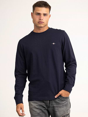 GANT  pique t shirt small logo long sleeve חולצת פיקה שרוול ארוך בצבע נייבי