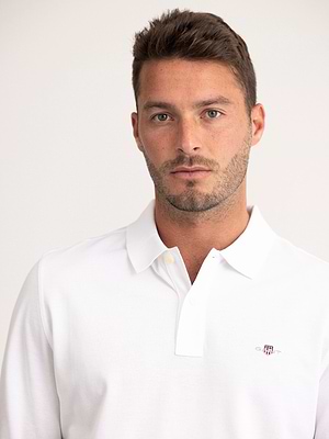 GANT shield polo long sleeve white פולו שרוול ארוך לוגו קטן לבן