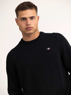 GANT casual cotton c-neck סריג עבה עם לוגו קטן בצבע שחור