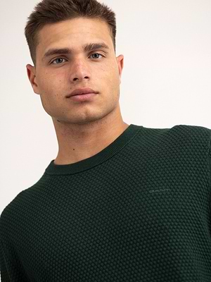 GANT textured cotton marino c-neck סריג עם לוגו קטן טון על טון בצבע ירוק בקבוק - S