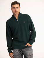GANT cotton marino ribbed half zip סריג עבה חצי רוכסן עם לוגו צידי בצבע ירוק כהה