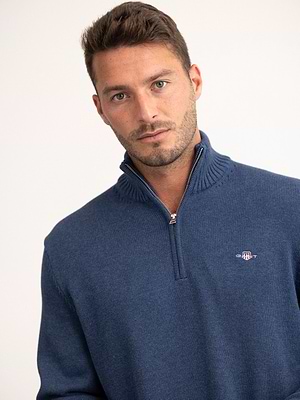 GANT casual cotton half zip סריג עבה חצי רוכסן עם לוגו צידי בצבע ג'ינס