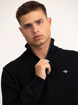 GANT casual cotton half zip סריג עבה חצי רוכסן עם לוגו צידי בצבע שחור
