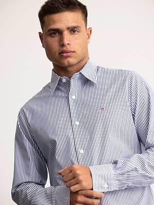 חולצה מכופתרת פסים לבן כחול slim strech white blue stripe GANT