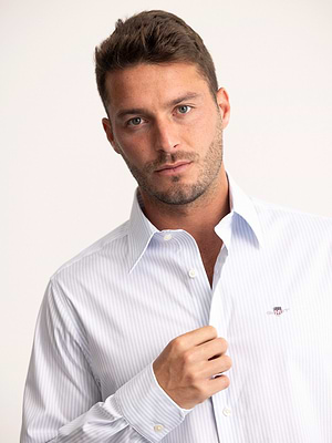 חולצה מכופתרת פסים לבן תכלת slim strech white blue stripe GANT