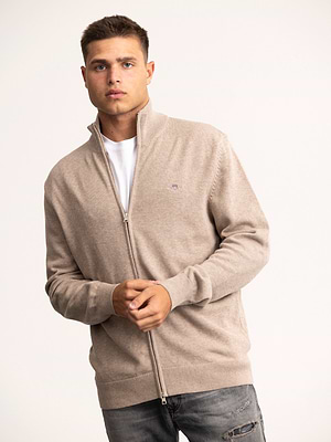 GANT casual cotton zip cardigan סריג רוכסן מלא עם לוגו צידי בצבע בז אפרפר