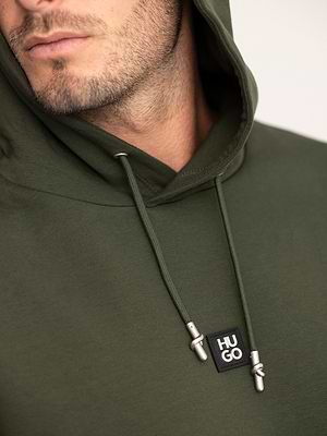 HUGO hoodie mercerised green center logo קפוצון מרצרייז בצבע ירוק בקבוק עם לוגו מטאל במרכז