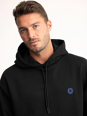 HUGO BLUE black hoodie smile logo קפוצון בצבע שחור עם לוגו סמיילי קטן צידי