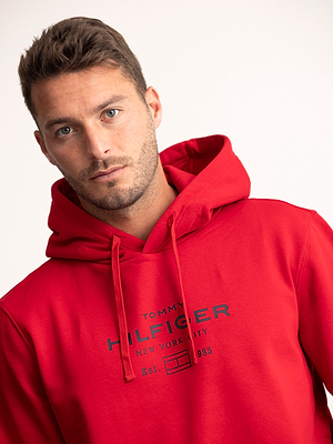 TOMMY HILFIGER red black big logo קפוצון בצבע אדום עם הדפס שחור בחזית - L