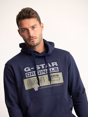 G-STAR hoodie navy big logo קפוצון בצבע כחול עם הדפס המותג בחזית