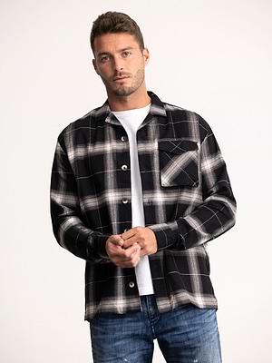 PALM MYKONOS shirt black מכופתרת שחורה משבצות