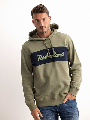 TIMBERLAND hoodie green black logoקפוצון בצבע ירוק עם פס שחור במרכז ולוגו רקמה מגבת
