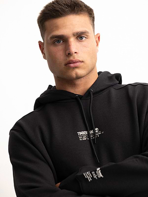 TIMBERLANDblack white hoodie small logo קפוצון בצבע שחור לוגו קטן במרכז - M