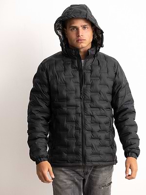 PALM MYKONOS coat black מעיל שחור מעוינים תרמי
