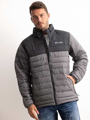 COLUMBIA powder lite black gray jacket מעיל בצבע שחור אפור תרמי