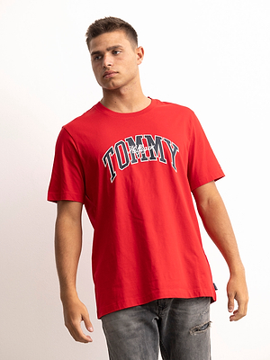 TOMMY HILFIGER t shirt red חולצה שרוול קצר עם הדפס משולב רקמה בחזית בצבע אדום