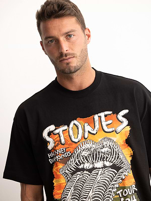 PALM MYKONOS black oversize t shirt חולצה אוברסייז בצבע שחור הדפס כתום - XXL