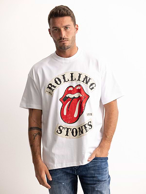 PALM MYKONOS white oversize t shirt חולצה אוברסייז בצבע לבן הדפס רולינג סטון
