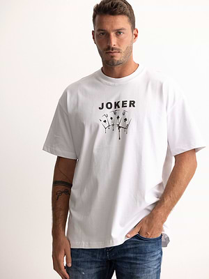 PALM MYKONOS white oversize t shirt חולצה אוברסייז בצבע לבן הדפס ג'וקר - l