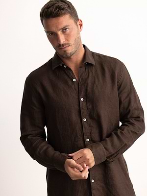PALM MYKONOS linen shirt brown מכופתרת פשתן צבע חום