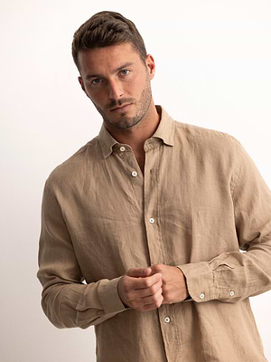 PALM MYKONOS linen shirt beige מכופתרת פשתן צבע בז'