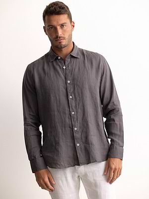 PALM MYKONOS linen shirt grayפשתן צבע אפור