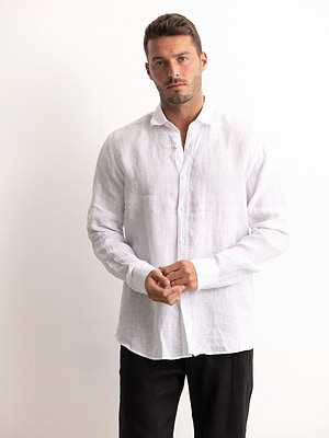 PALM MYKONOS linen shirt whiteמכופתרת פשתן צבע לבן
