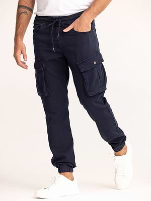 PALM MYKONOS navy cargo long pants דגמח ארוך כותנה בצבע נייבי