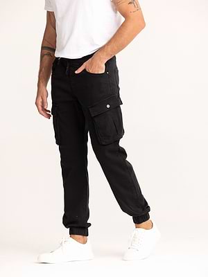 PALM MYKONOS black cargo long pants דגמח ארוך כותנה בצבע שחור