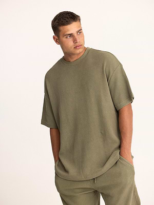 PALM MYKONOS green waffle oversize t shirt חולצה אוברסייז בד וופל בצבע ירוק זית (חלק מסט) - XL