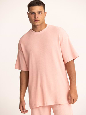 PALM MYKONOS pink waffle oversize t shirt חולצה אוברסייז בד וופל בצבע ורוד (חלק מסט) - XL