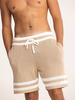 PALM MYKONOS beige stripe short pants מכנס סריג אוברסייז בז פסים (חלק מסט)