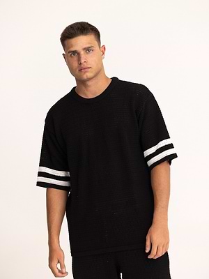 PALM MYKONOS black stripe oversize t shirt חולצה אוברסייז בצבע שחור סריג פסים בצבע לבן  (חלק מסט)