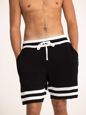 PALM MYKONOS black stripe short pants מכנס סריג  שחור אוברסייז פסים (חלק מסט)